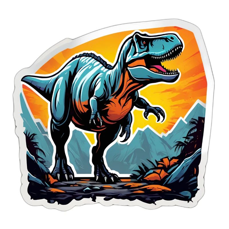 T-Rex at sunset over mountains