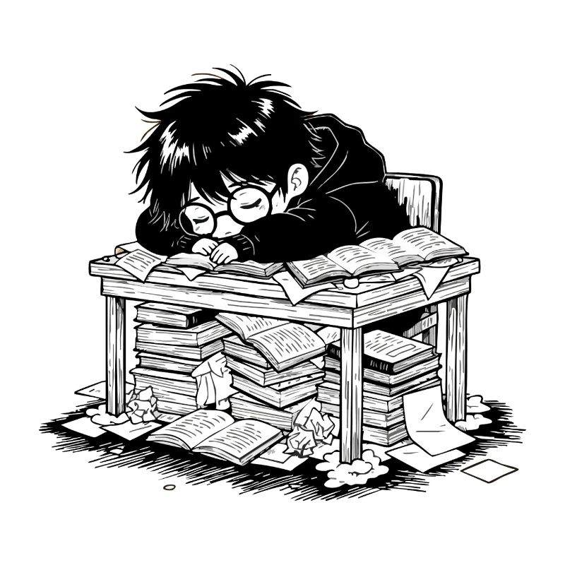 Étudiant Épuisé Sommeil Bureau Livres