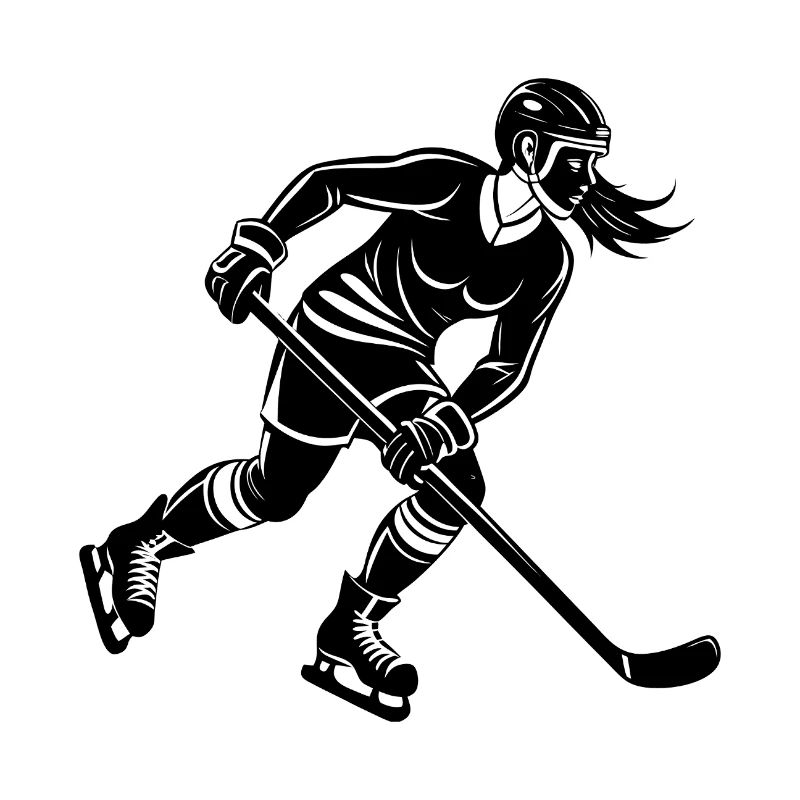 Weibliche Eishockeyspielerin läuft mit dem Puck