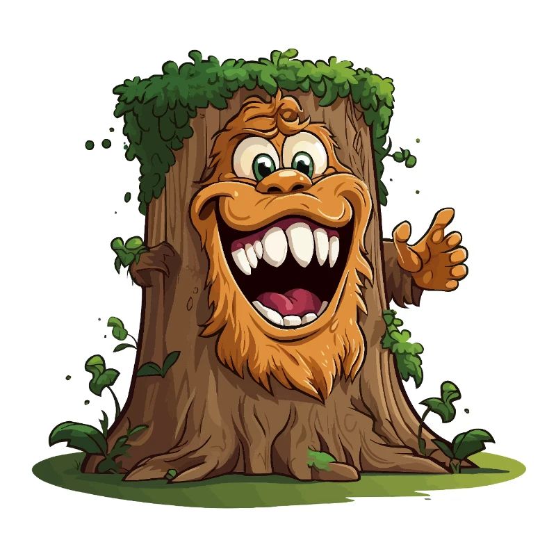 Un arbre géant avec un large sourire
