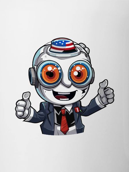 Robot mascot with flag hat