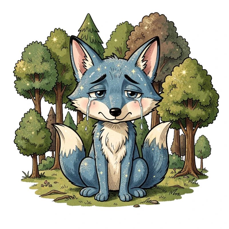 Blauer fuchs tier traurig wald