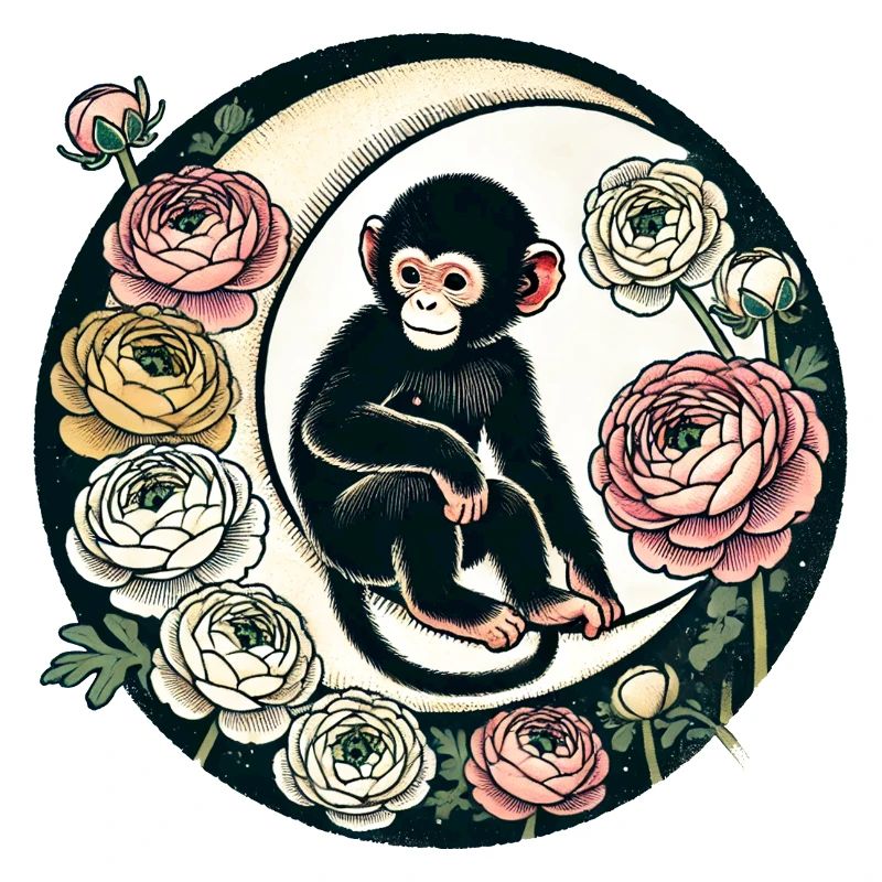 Moonlit Monkey and Roses Circle