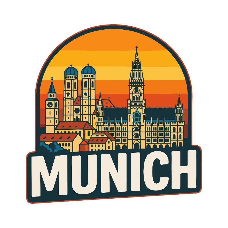 Munich Germany Retro Sunset Skyline Art