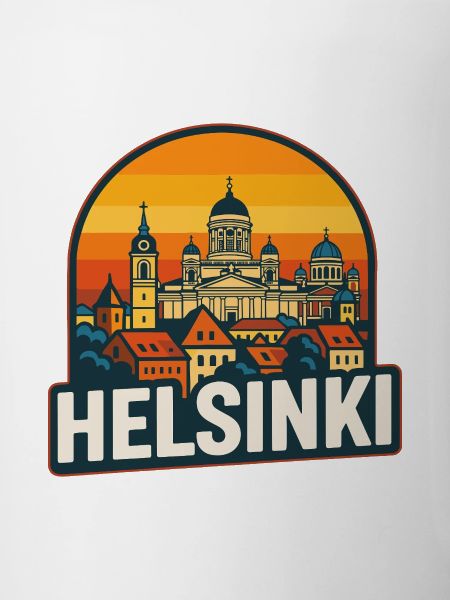 Helsinki Finland Retro Sunset Skyline Art