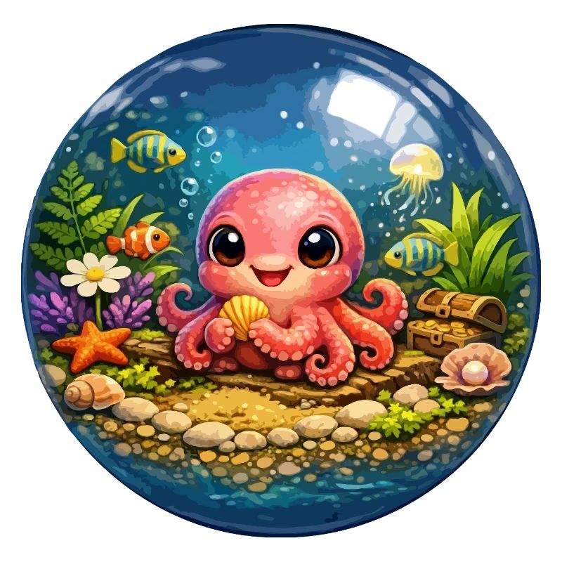 Colorful octopus in bubbles