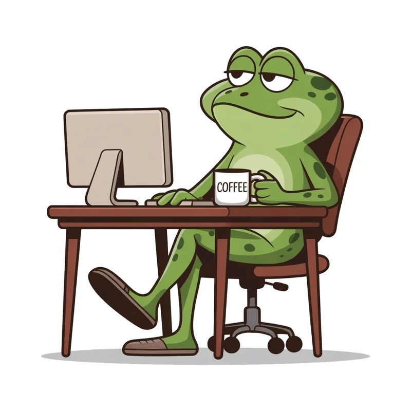 Frog office with coffee