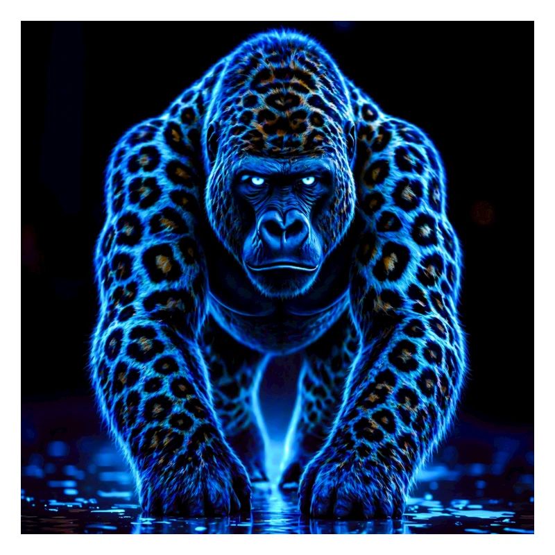 Neon-Kaiser-Gorilla mit Leopardenmuster