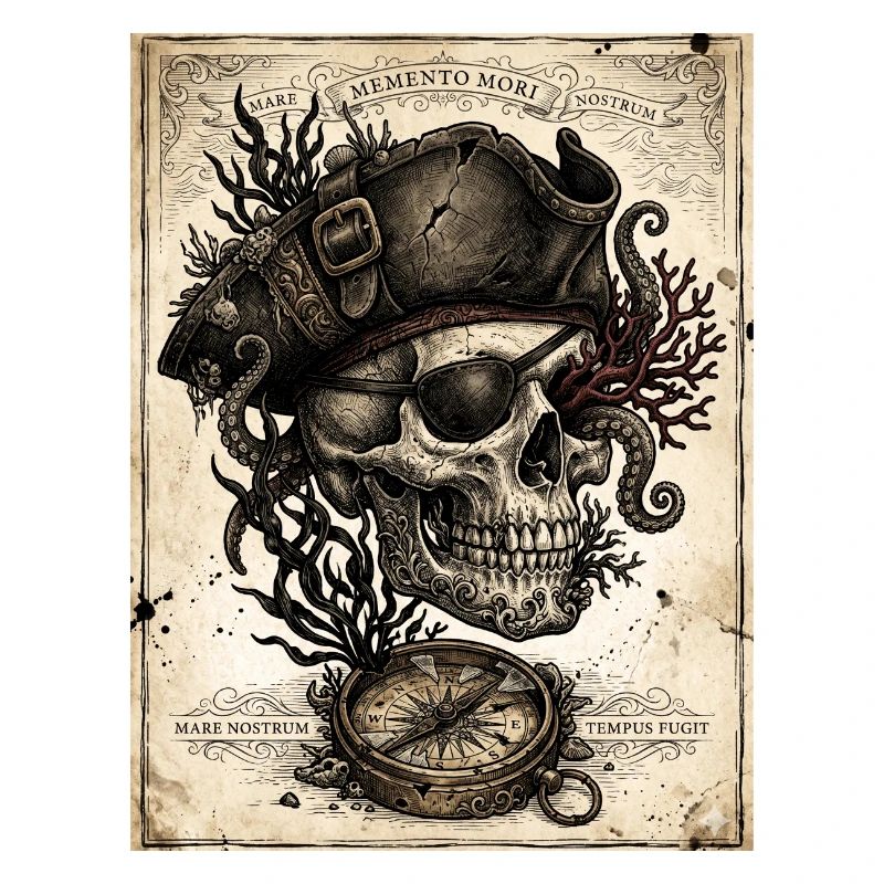 Crâne pirate et compas