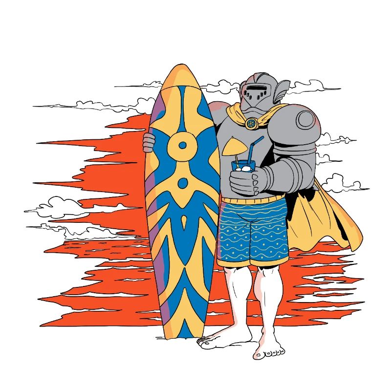 Chevalier surfeur dans le soleil couchant