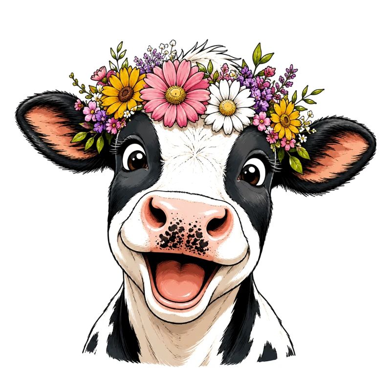 Vache avec une couronne de fleurs