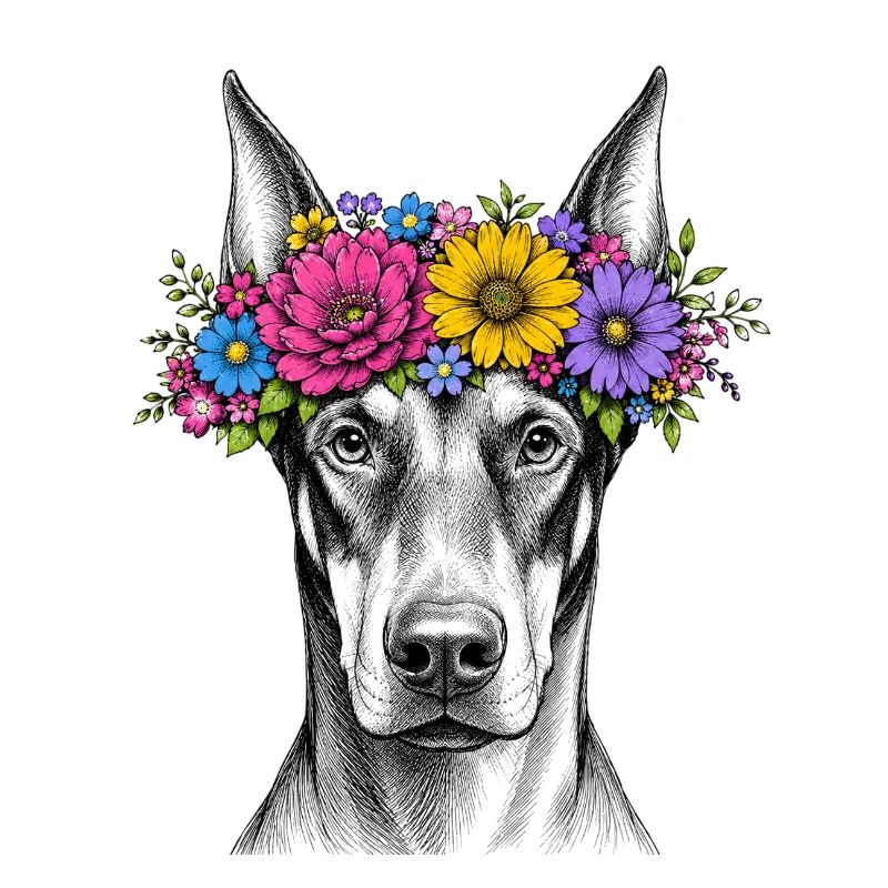 Hund mit Blumenkrone