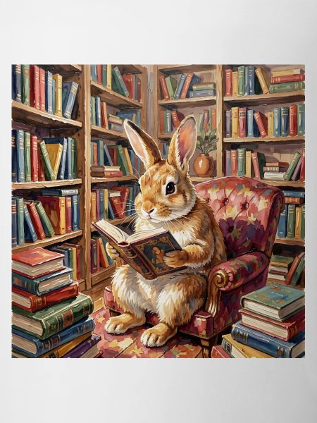 Library Rabbit Reading Portrait