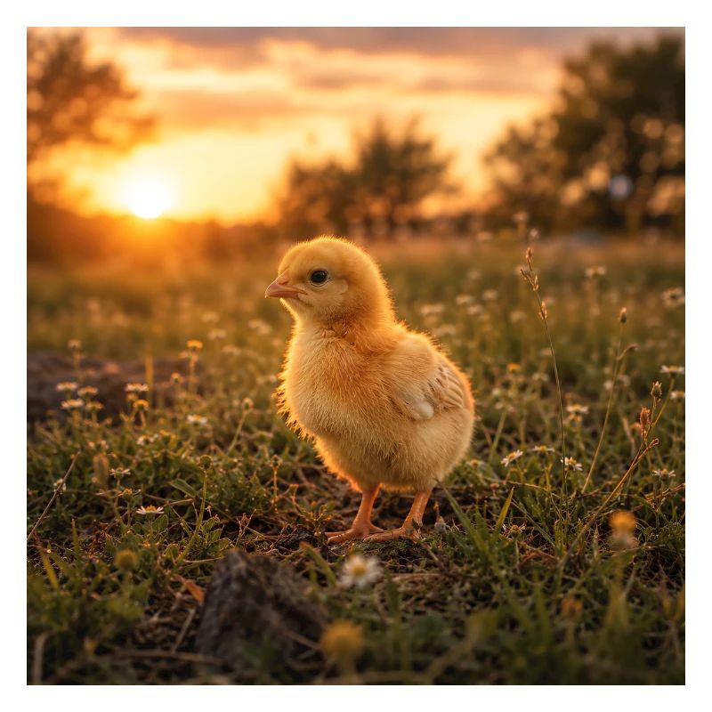 Yellow chicken at sunset