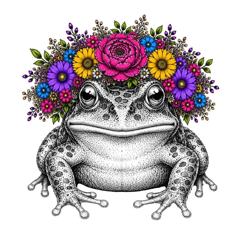 Frog with flower corolla