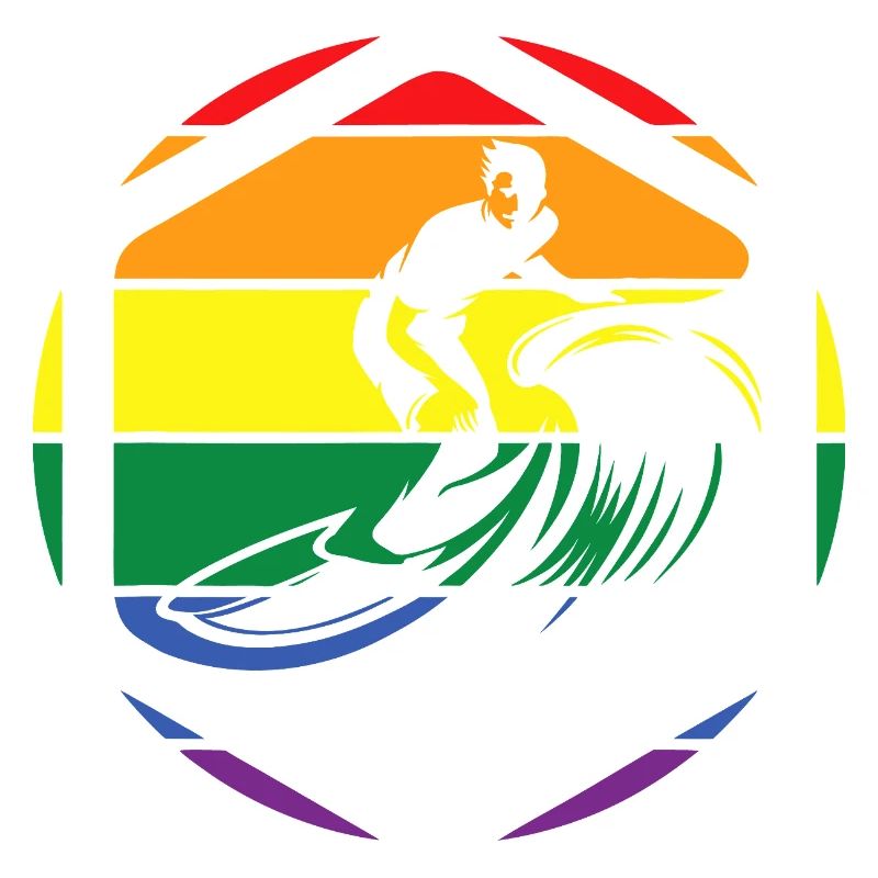 Rainbow Wave Surfer Circle