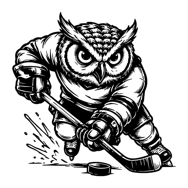 Eishockey Eule Spieler mit Puck Ausmalbild