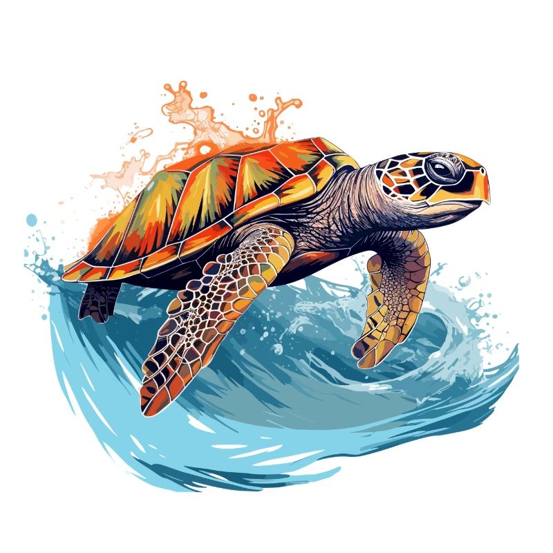 Wild sea turtle in wave