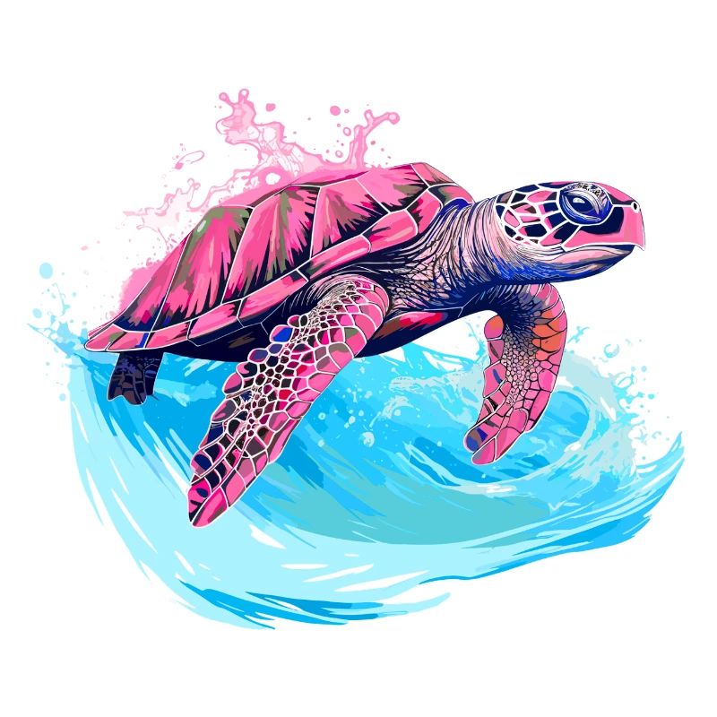 Wild pink sea turtle in wave