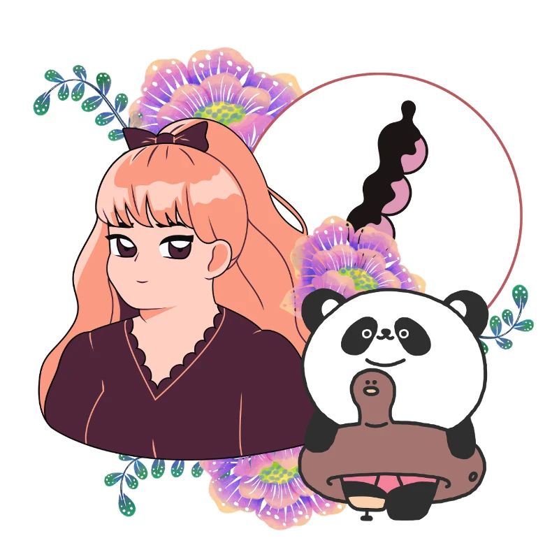 Manga-Mädchen und Panda mit Beinprothese