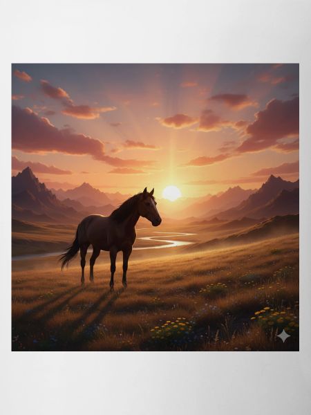 Sonnenuntergangs-Pferd im Bergtal
