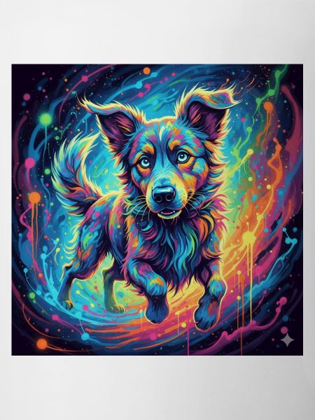 Neonfarbiger Hund im Farbwirbel