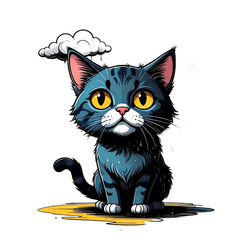 Cat under a rain cloud