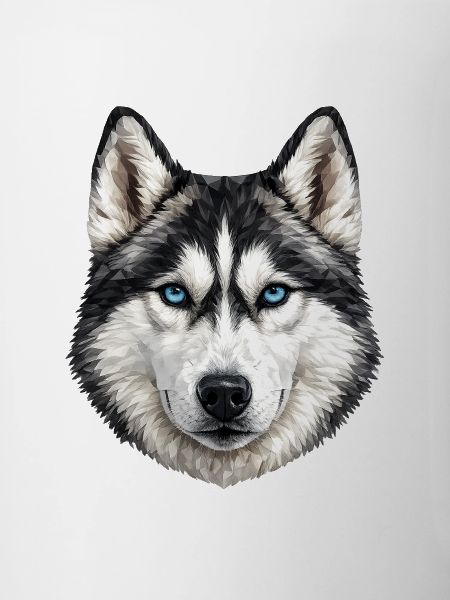 Geometric husky with blue eyes