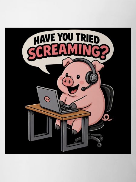 Pig at the headset desk
