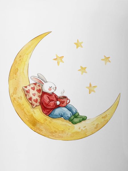 Bunny on the moon with cocoa