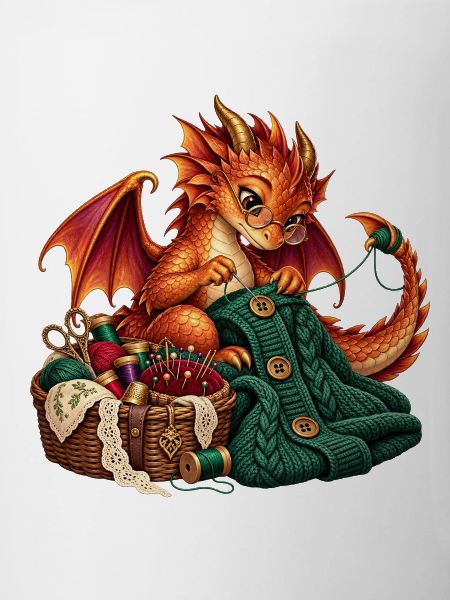 Strickender Drache mit Wolle