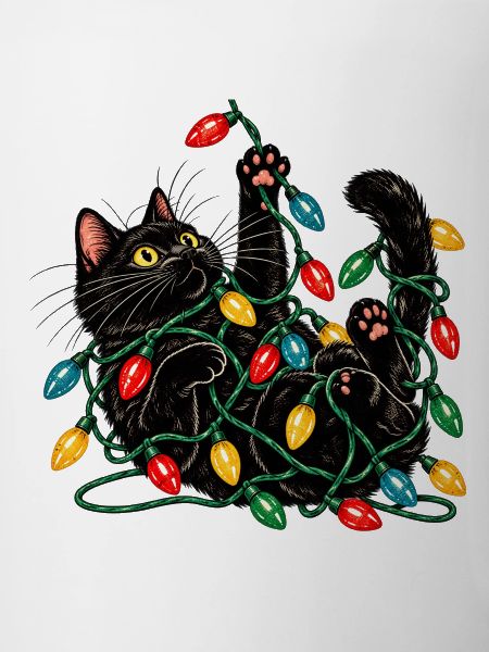 Katze mit Lichterketten