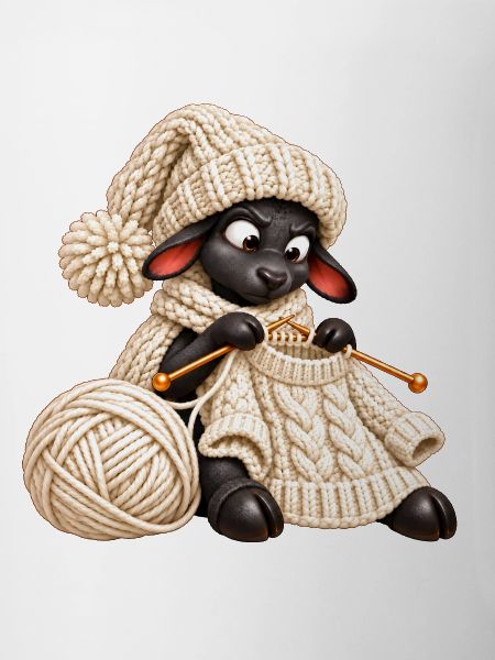 Schwarzes Schaf strickt einen Wollpullover