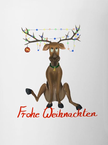 Rentier Frohe Weihnachten - Lichterkette im Geweih