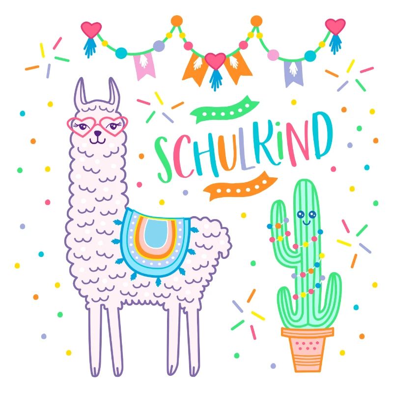Schulkind Einschulung 2025 Mädchen rosa Lama