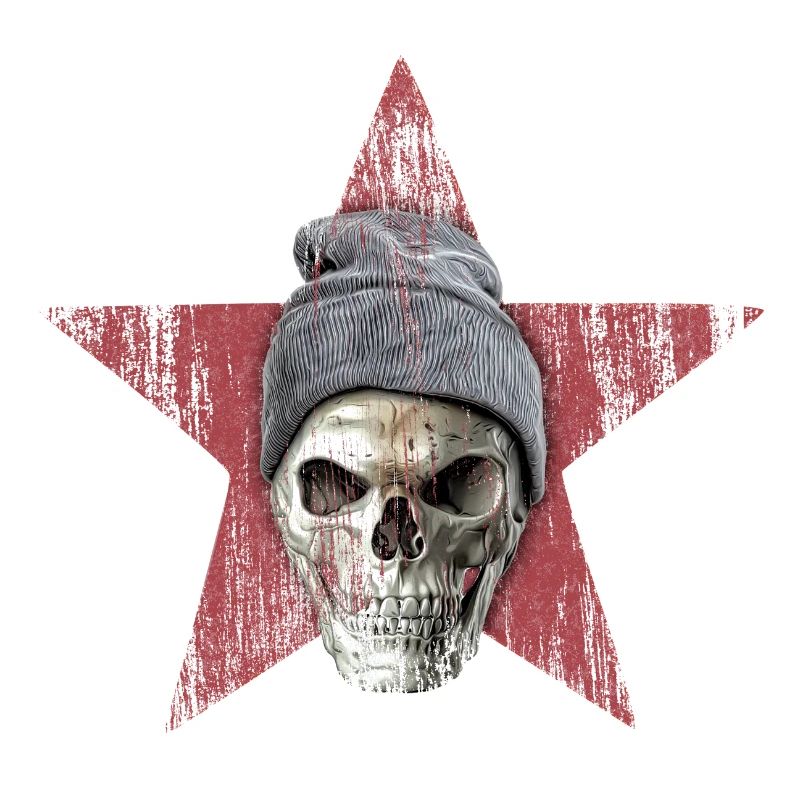 skull and red star