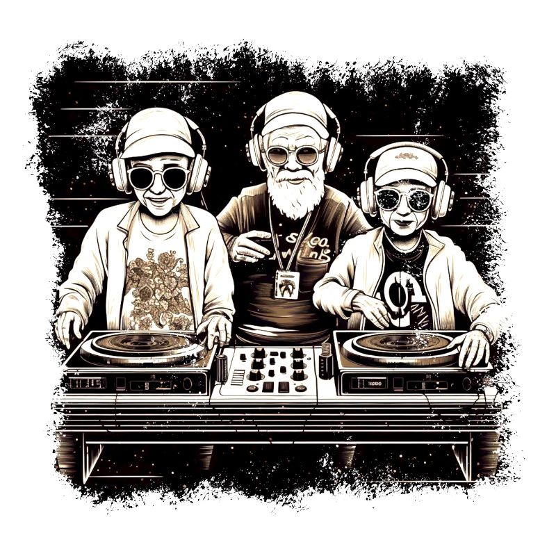 Coole ältere DJ´s mit Sonnenbrille und Kopfhörern