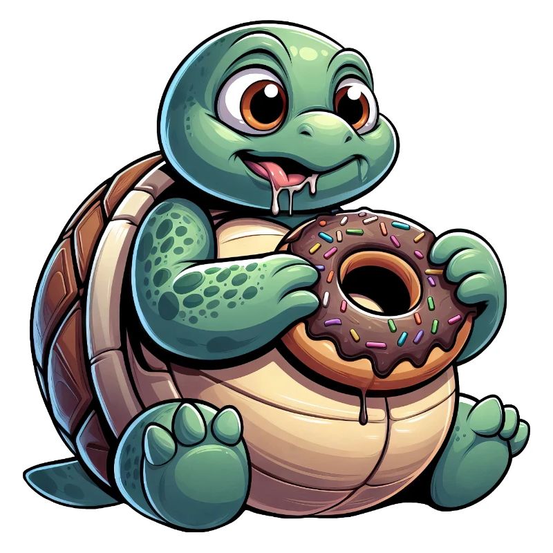 Chubby cartoon turtle in donut look