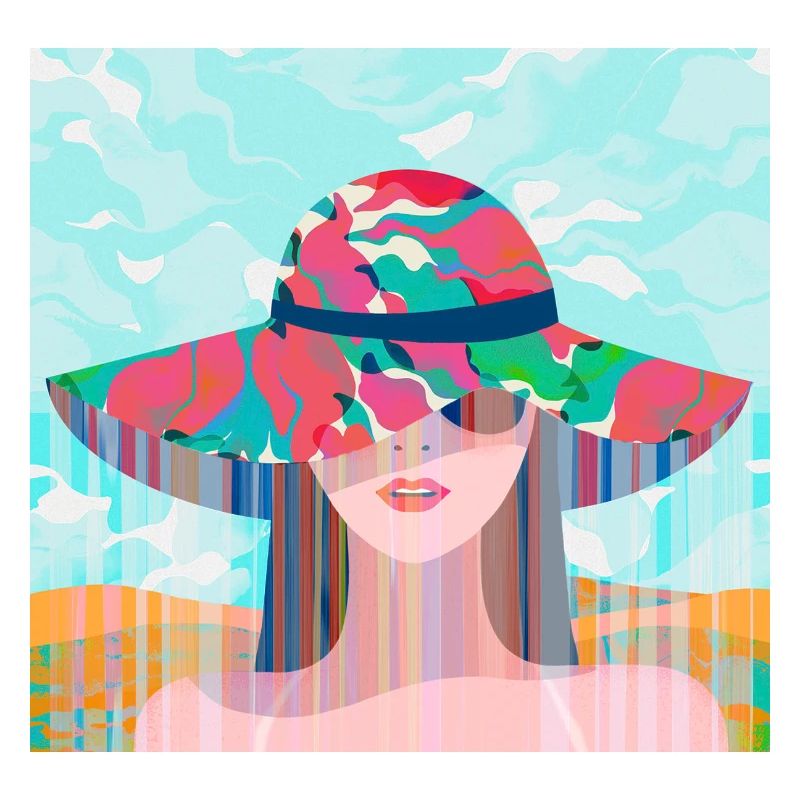 Frau mit psychedelischem farbigem Hut
