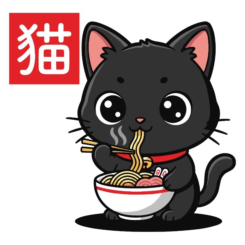Kitten Eats Ramen Illustration