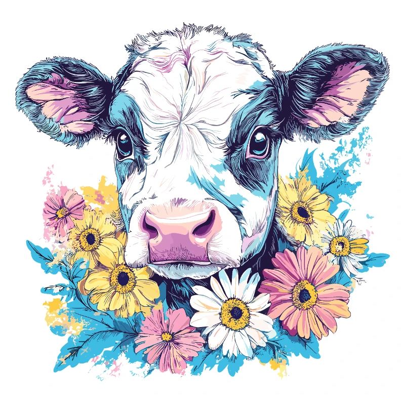 Vache avec couronne de fleurs aux couleurs vives