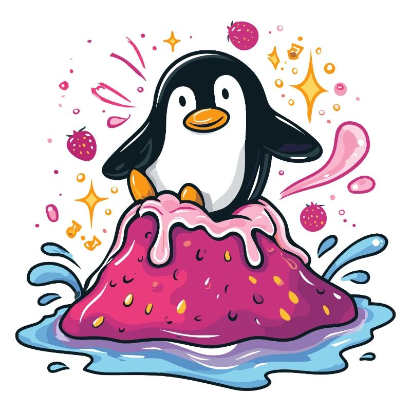 Penguin on pink jam wave