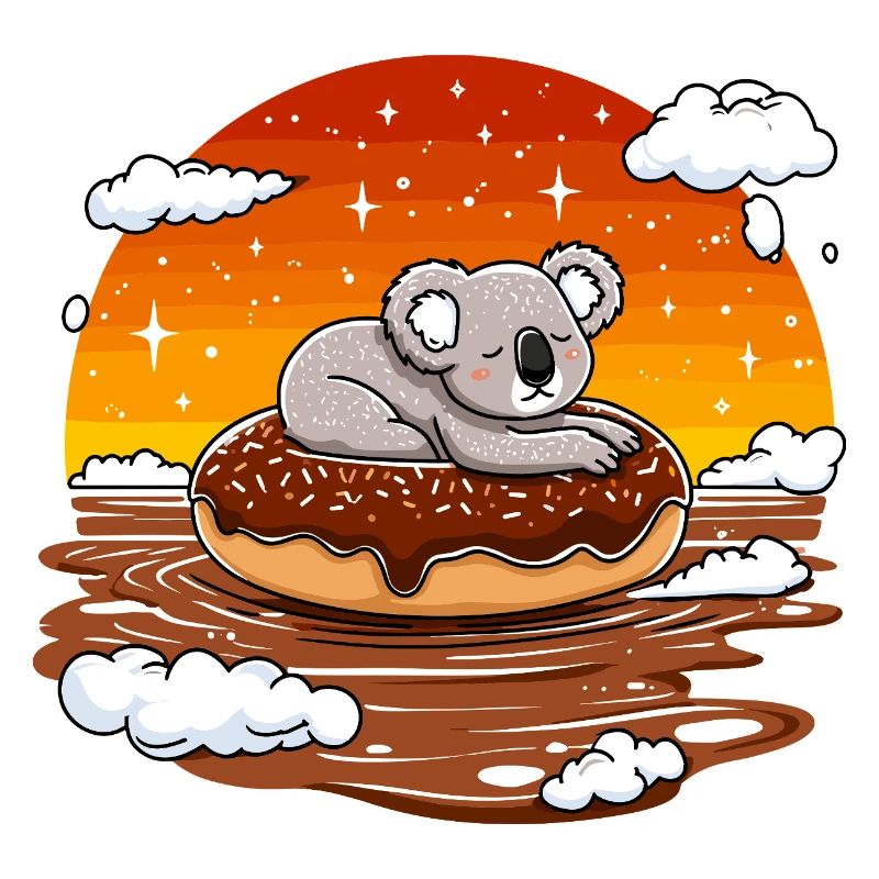 Koala auf Donut im Abendrot