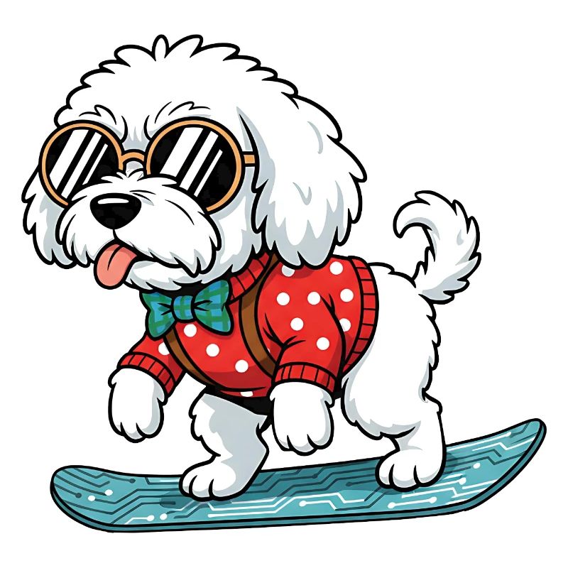 Snowboard Weißer Hund Sonnenbrille Pullover