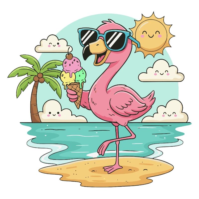 Flamingo am Strand mit Eis & Sonne