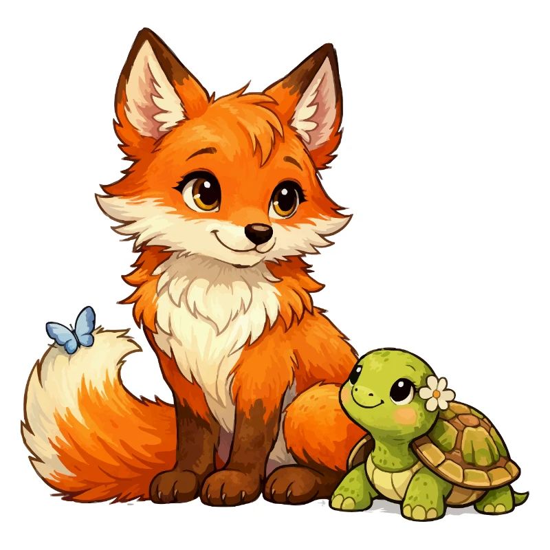 Fox and a cute turtle