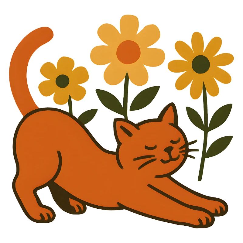 Chat orange dans une mer de fleurs