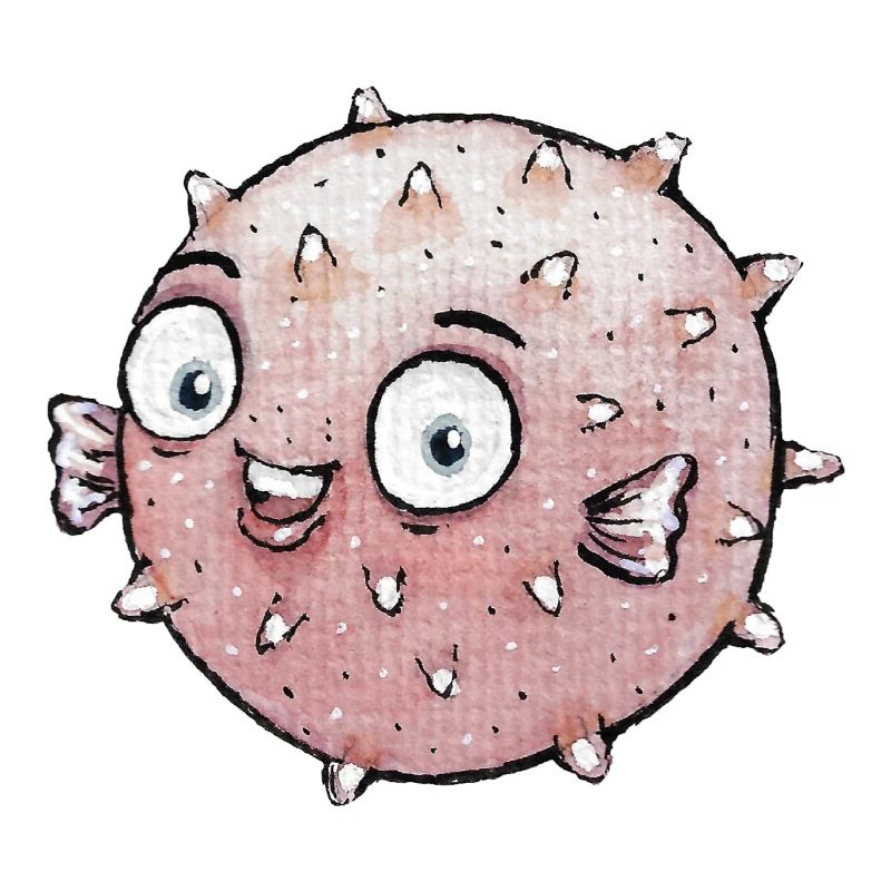 Aquarelle Puffer Fish Comic Save the Seas