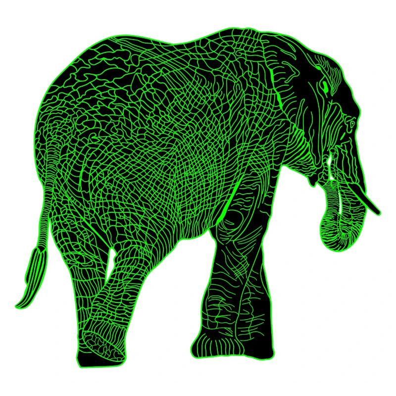 Elephant green black, abstract, crazy