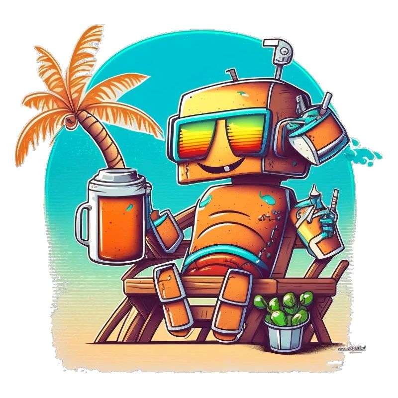 Happy robot on vacation